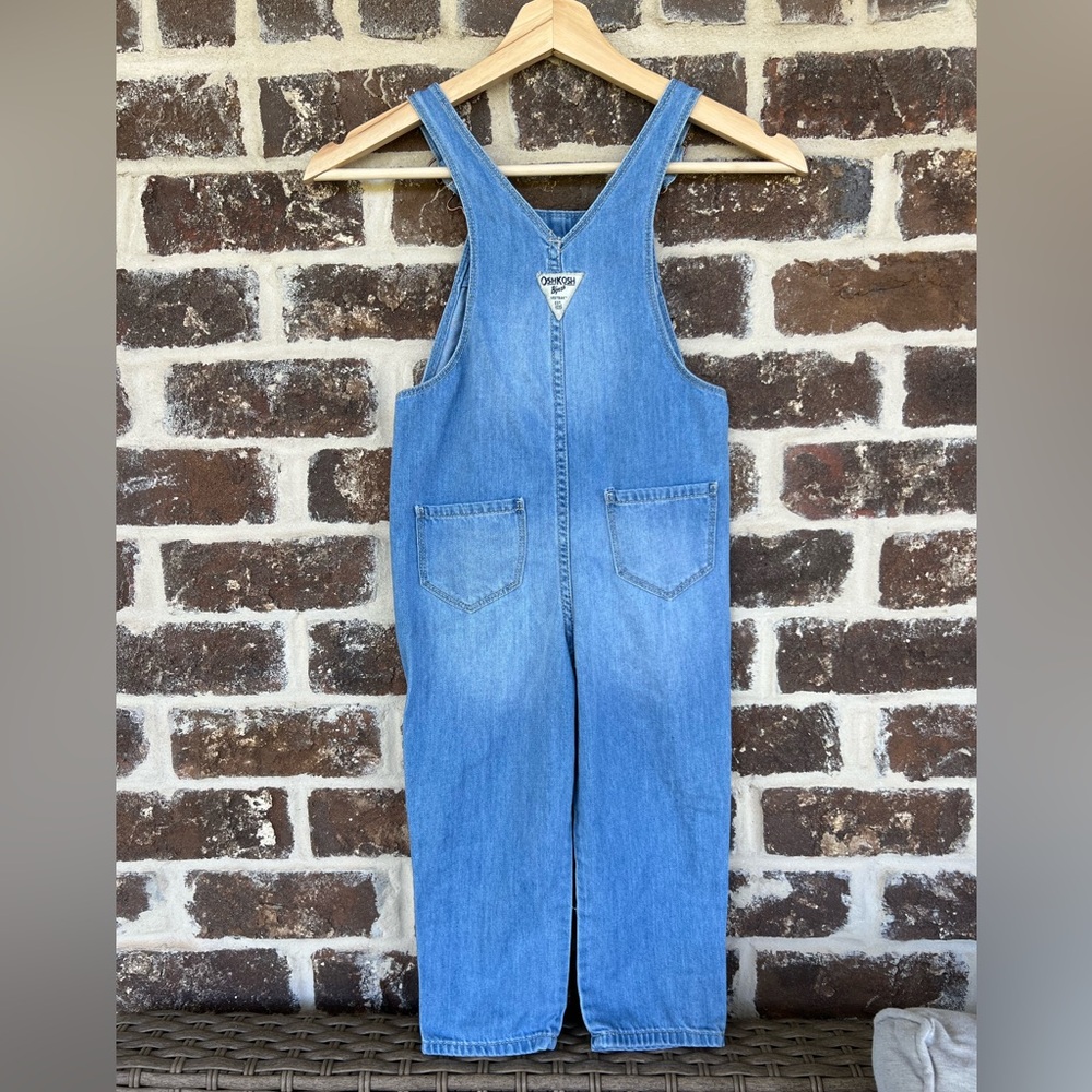 OshKosh: Blue Denim Overalls with Floral Embroidery: Size 4T - Picture 4 of 7